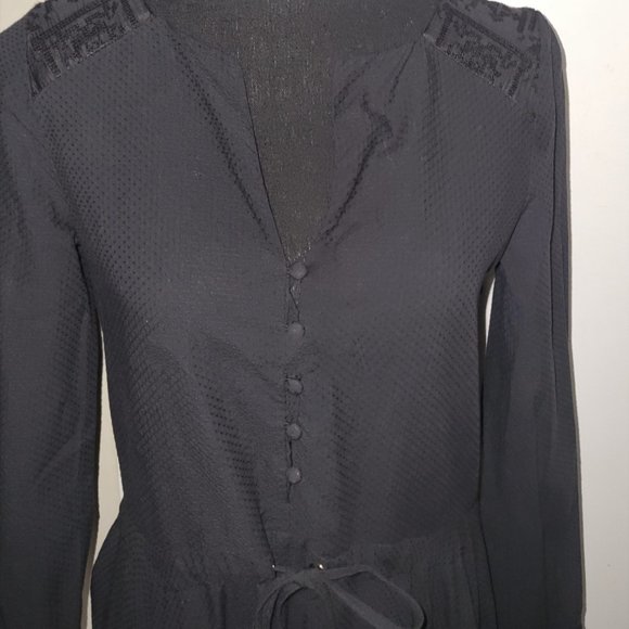 Maje Black Split Neck/Drawstring Waist Dress - 1/US SM - Picture 3 of 6